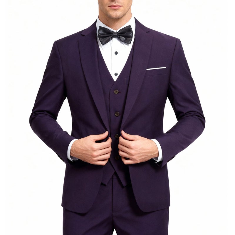 YFFUSHI Men's 3 Piece Suit Sets Slim Fit One Button Blazer with Vest & Pants, Professional Business Wedding Suits Purple - Image 1